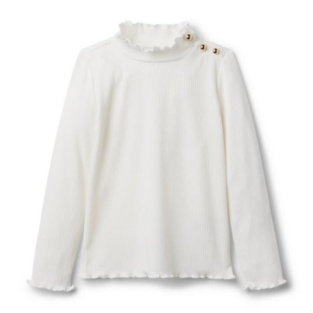 RIBBED RUFFLE TRIM TURTLENECK
